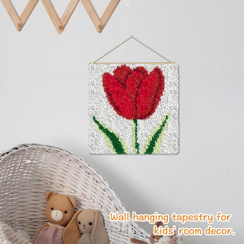 YP Rose Latch Hook Rug Kit for Beginners & Adults - 12x12 Inch DIY Needlework Crochet Rug with Soft Pre-Cut Yarn, Easy-to-Follow Pattern, Perfect for Home Decoration or Gift-Making - Image 4